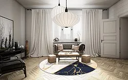 Rund matta - Canelli (beige/vit/blå)