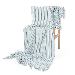 Filtar - Rumi stripe cotton throw (ljusblå/navy/cream)