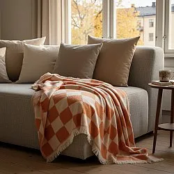 Filtar - Pläd i ullmix - Audrey Check (rosa/offwhite)