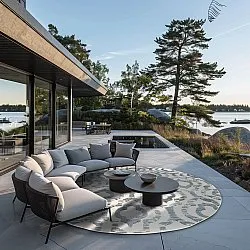 Rund matta - Indoor/Outdoor Trenton (vit/blå)