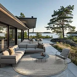 Rund matta - Indoor/Outdoor Kendall (cream/grå)