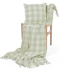Filtar - Isela check cotton throw (cream/ljusgrön)