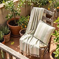 Kuddfodral - Kora stripe cotton cushion cover (cream/ljusgrön)