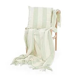 Filtar - Kora stripe cotton throw (cream/ljusgrön)