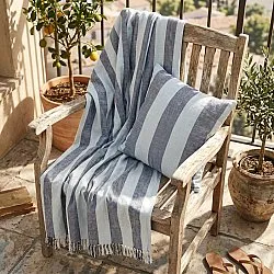 Filtar - Kora stripe cotton throw (navy/ljusblå)