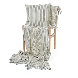 Filtar - Rumi stripe cotton throw (cream/navy/ljusgrön)