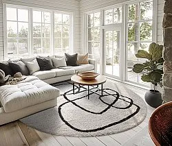 Rund matta - Bavello Natural Cotton Shaggy (offwhite/svart)