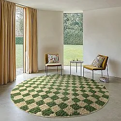 Rund matta - Elsey Natural Cotton Shaggy (grön/beige)