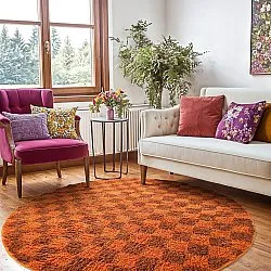 Rund matta - Elsey Natural Cotton Shaggy (orange/röd)