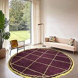 Rund Matta - Lana Natural Cotton Shaggy (vinröd/gul)