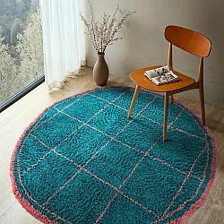 Rund Matta - Lana Natural Cotton Shaggy (turkos/rosa)