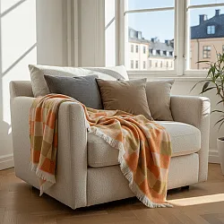 Filtar - Pläd i ullmix - Audrey Check (beige/gul/orange)