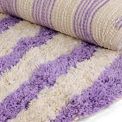 Rund matta - Thira Stripe Cotton Shaggy (creme/ljuslila)