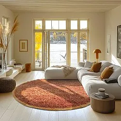 Rund matta - Celina Natural Cotton Shaggy (röd)