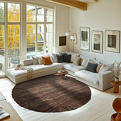 Rund matta - Leora Natural Cotton Shaggy (brun/oliv)