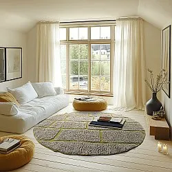 Rund matta - Lindley Natural Cotton Shaggy (greige/grön)