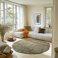 Rund matta - Lindley Natural Cotton Shaggy (greige/grön)