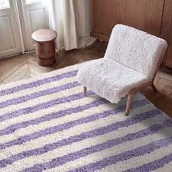 Ryamattor - Thira Stripe Cotton Shaggy (creme/ljuslila)