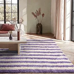 Ryamattor - Thira Stripe Cotton Shaggy (creme/ljuslila)