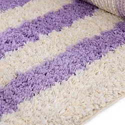 Ryamattor - Thira Stripe Cotton Shaggy (creme/ljuslila)