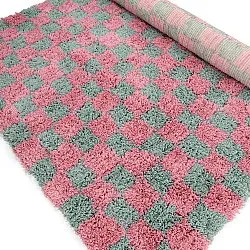 Ryamattor - Methoni Check Cotton Shaggy (ljusblå/ljusrosa)