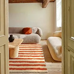 Ryamattor - Thira Stripe Cotton Shaggy (ljusgul/ljusorange)