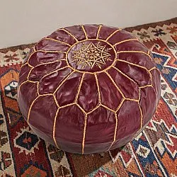 Sittpuff - Marockansk läderpuff (vinröd)