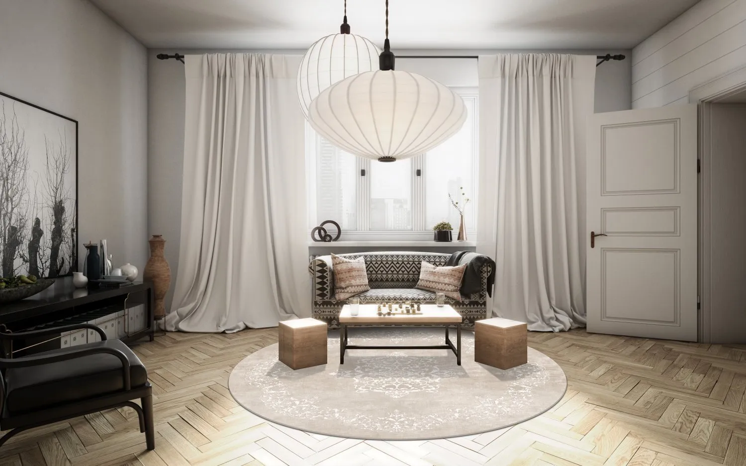 Rund matta - Santi (beige/vit)