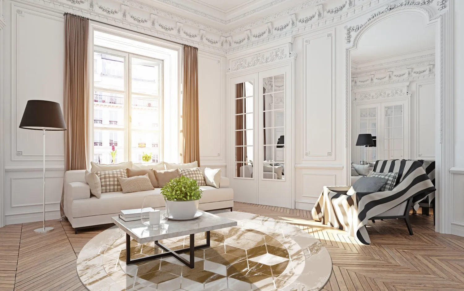 Rund matta - Castello (beige/vit)