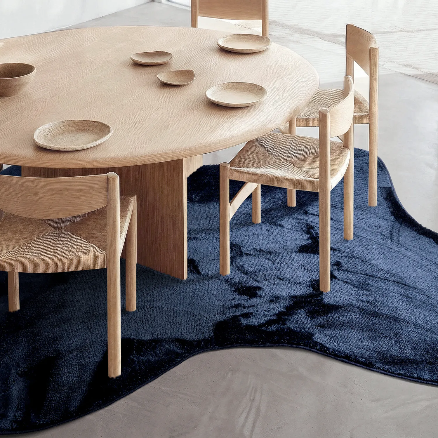 Asymmetrisk Vågig Ryamatta - Aranga Super Soft Fur (mörkblå)