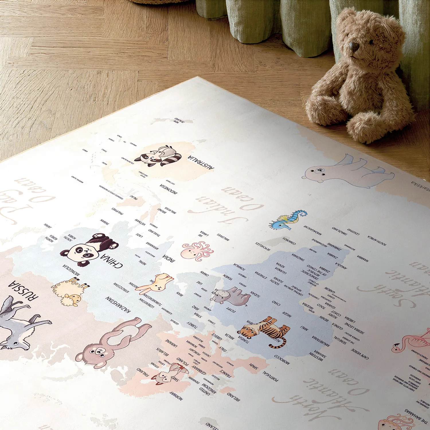 Barnmatta - Animal Map (beige)