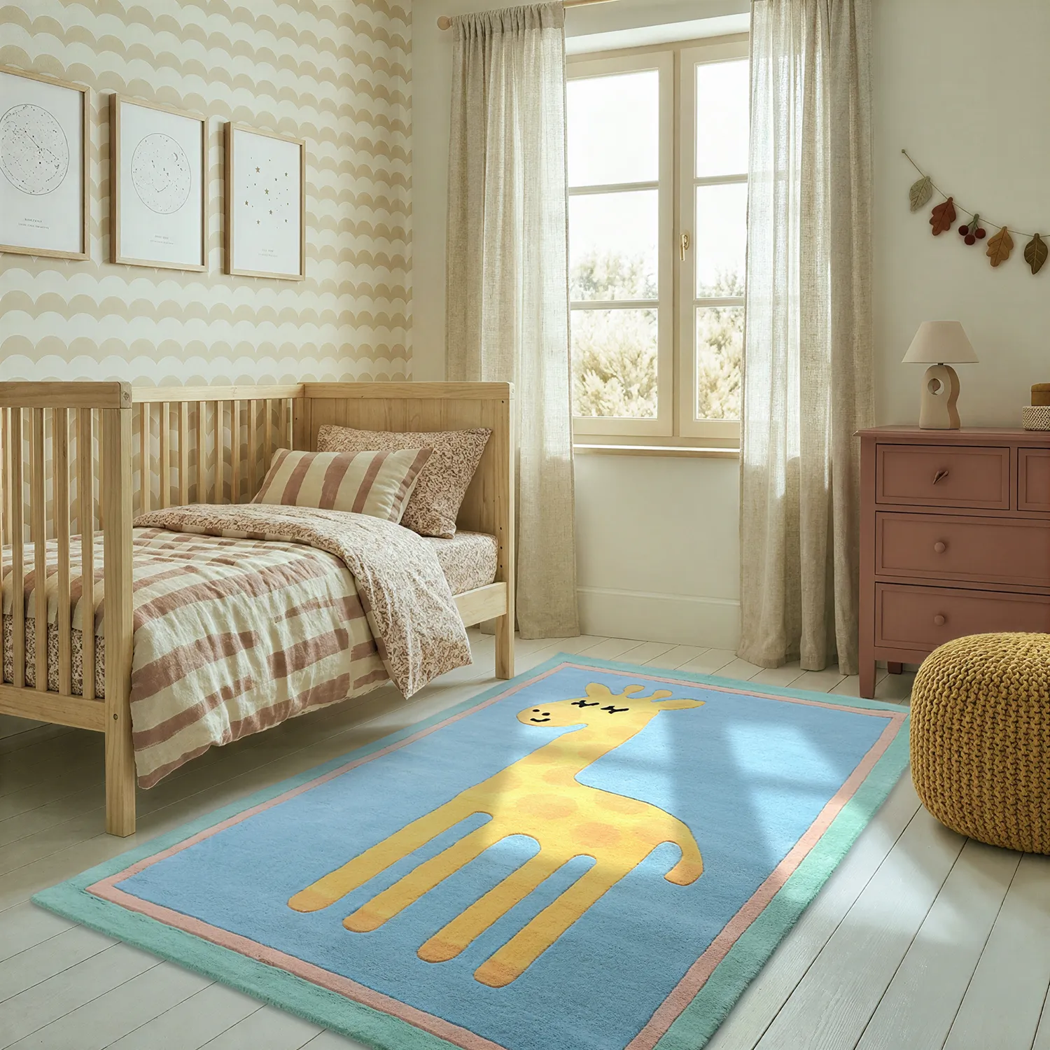 Barnmatta - Giraffe Hand Tufted Wool Premium (ljusblå/multi)