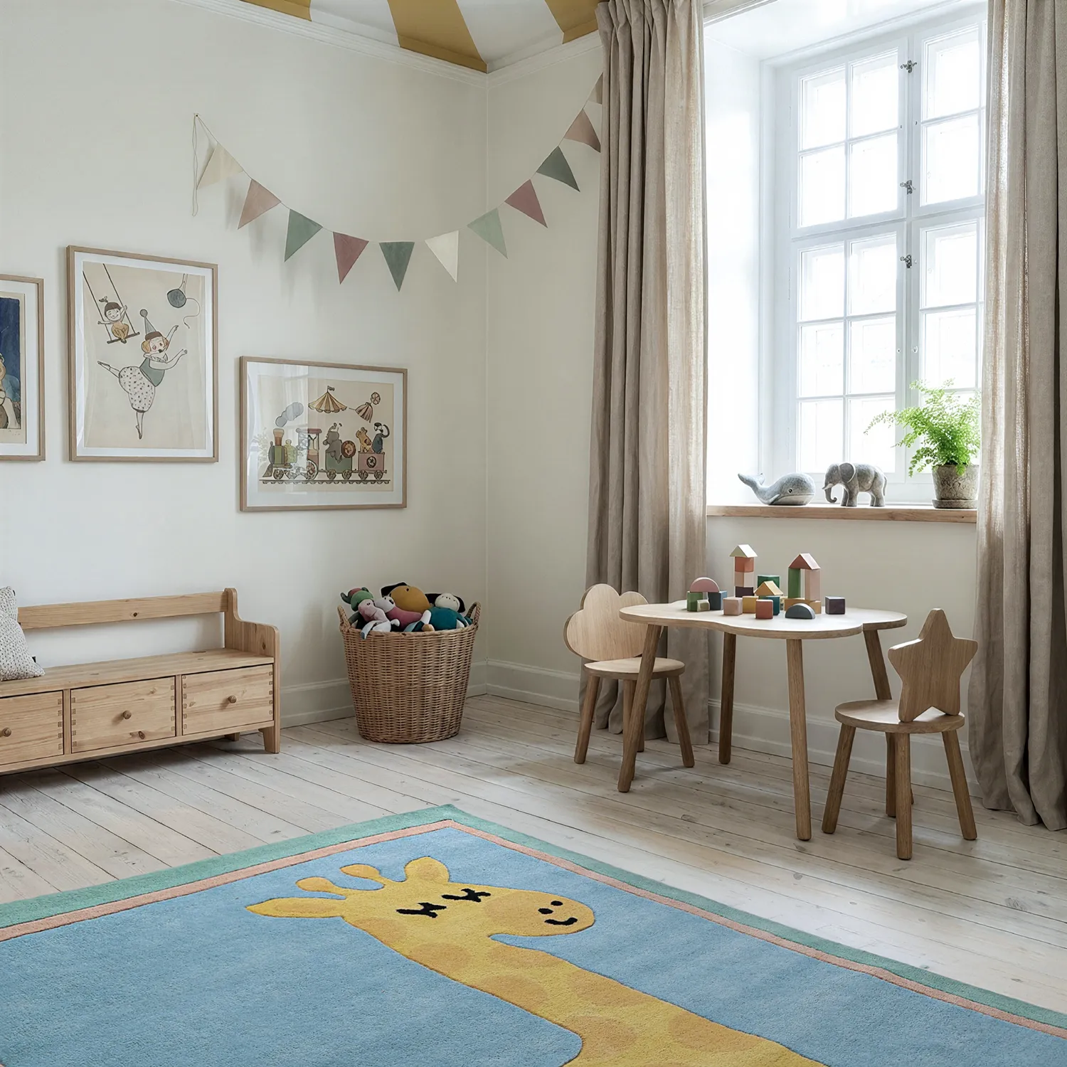 Barnmatta - Giraffe Hand Tufted Wool Premium (ljusblå/multi)