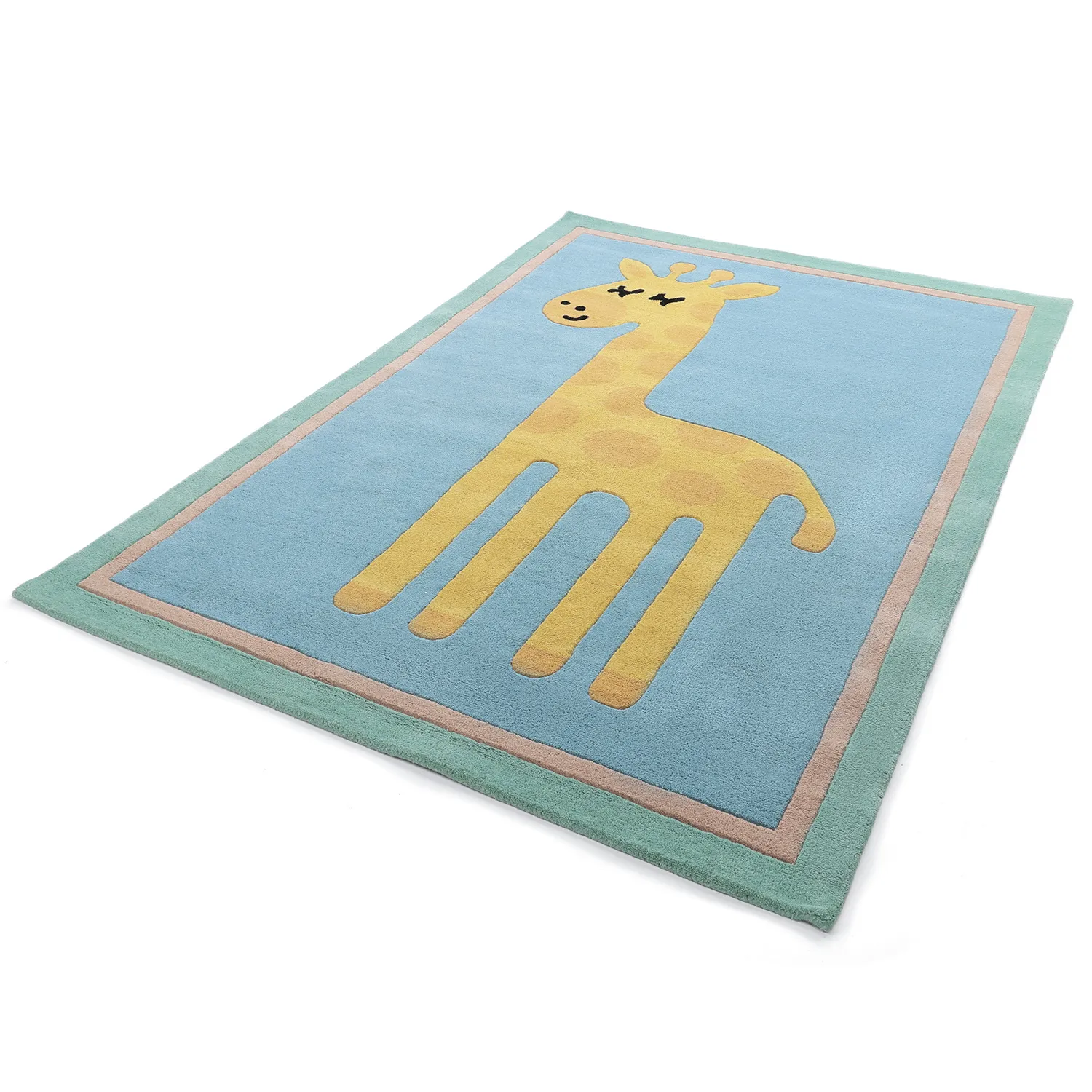 Barnmatta - Giraffe Hand Tufted Wool Premium (ljusblå/multi)