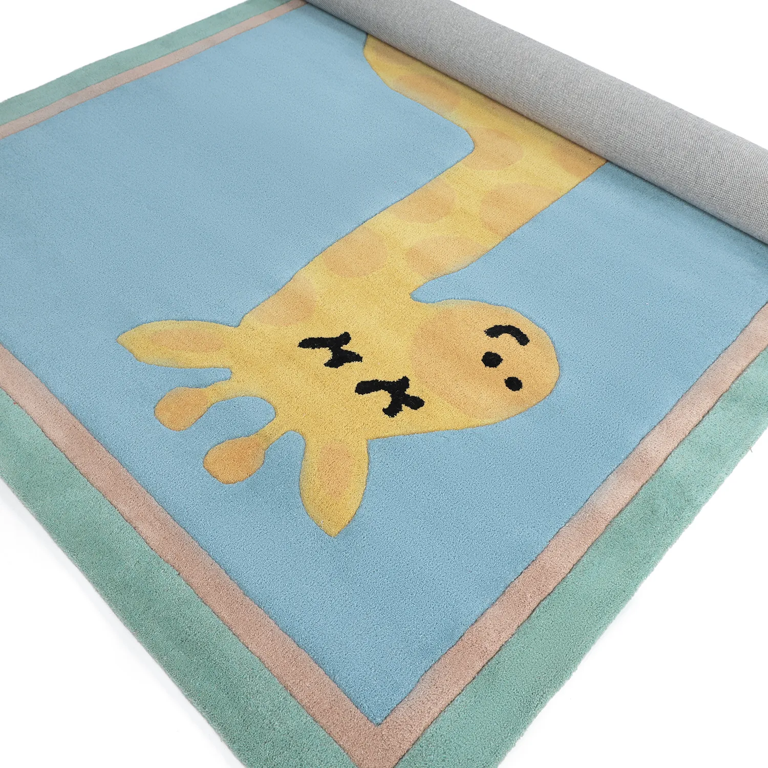 Barnmatta - Giraffe Hand Tufted Wool Premium (ljusblå/multi)