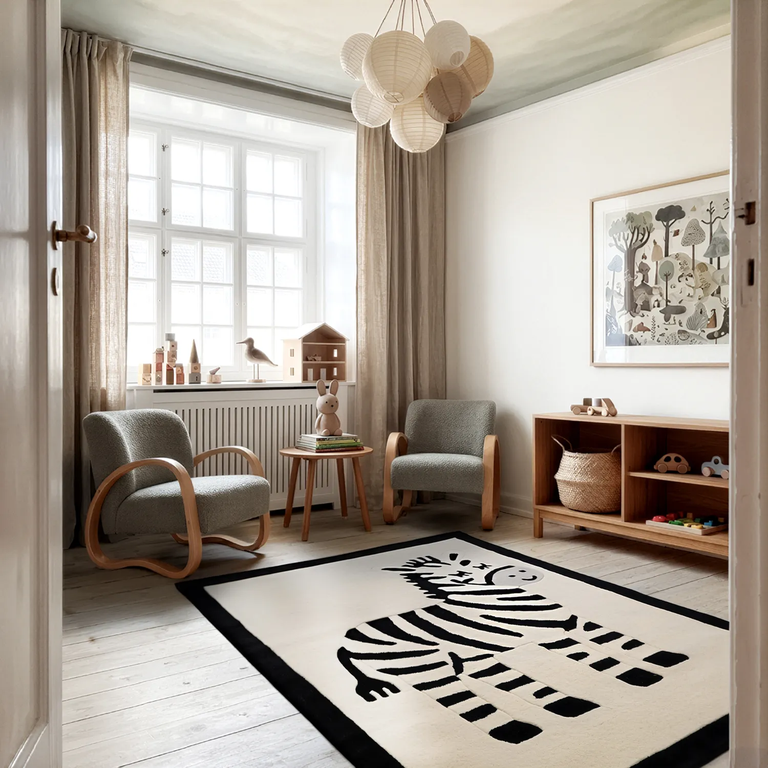 Barnmatta - Zebra Hand Tufted Wool Premium (beige/svart)