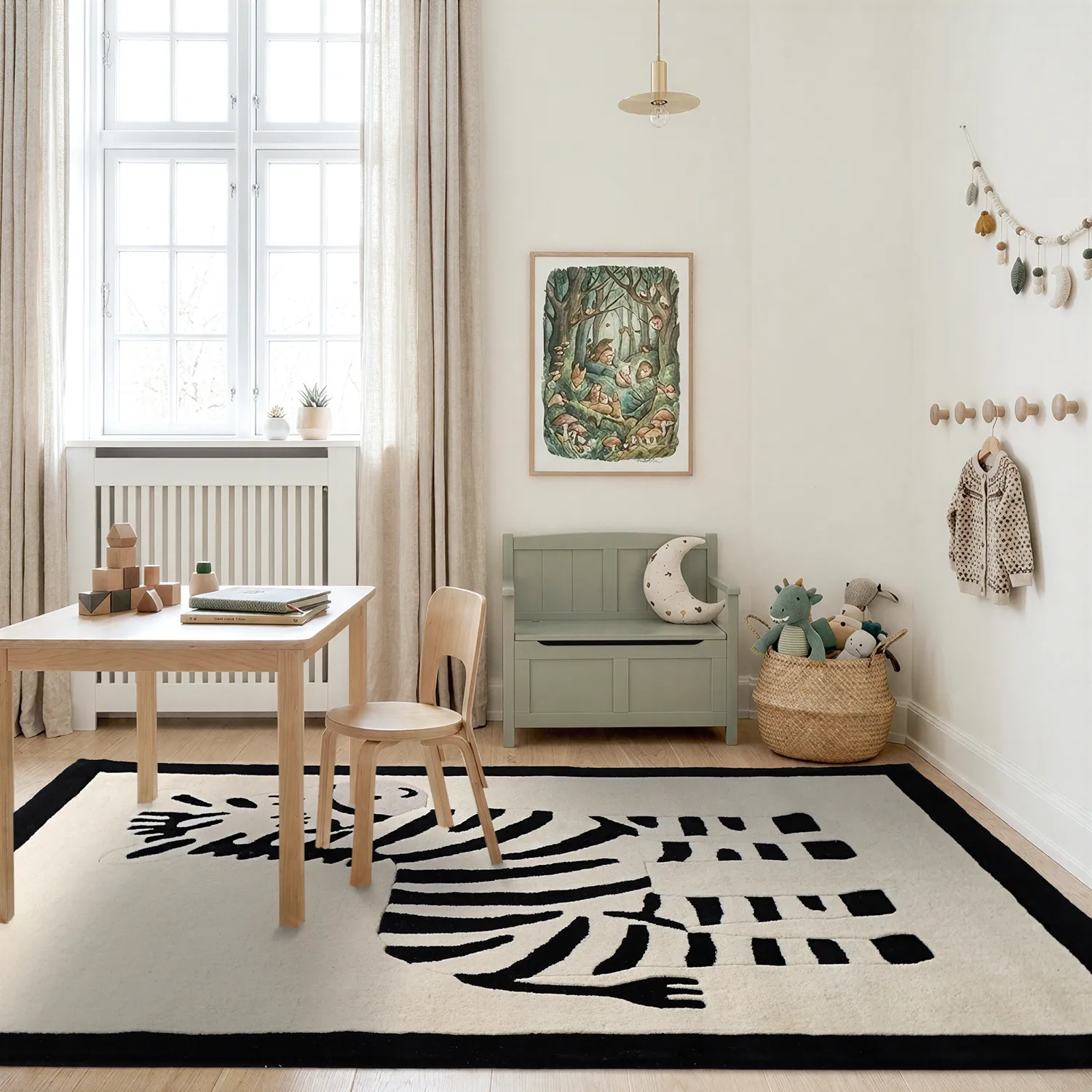 Barnmatta - Zebra Hand Tufted Wool Premium (beige/svart)