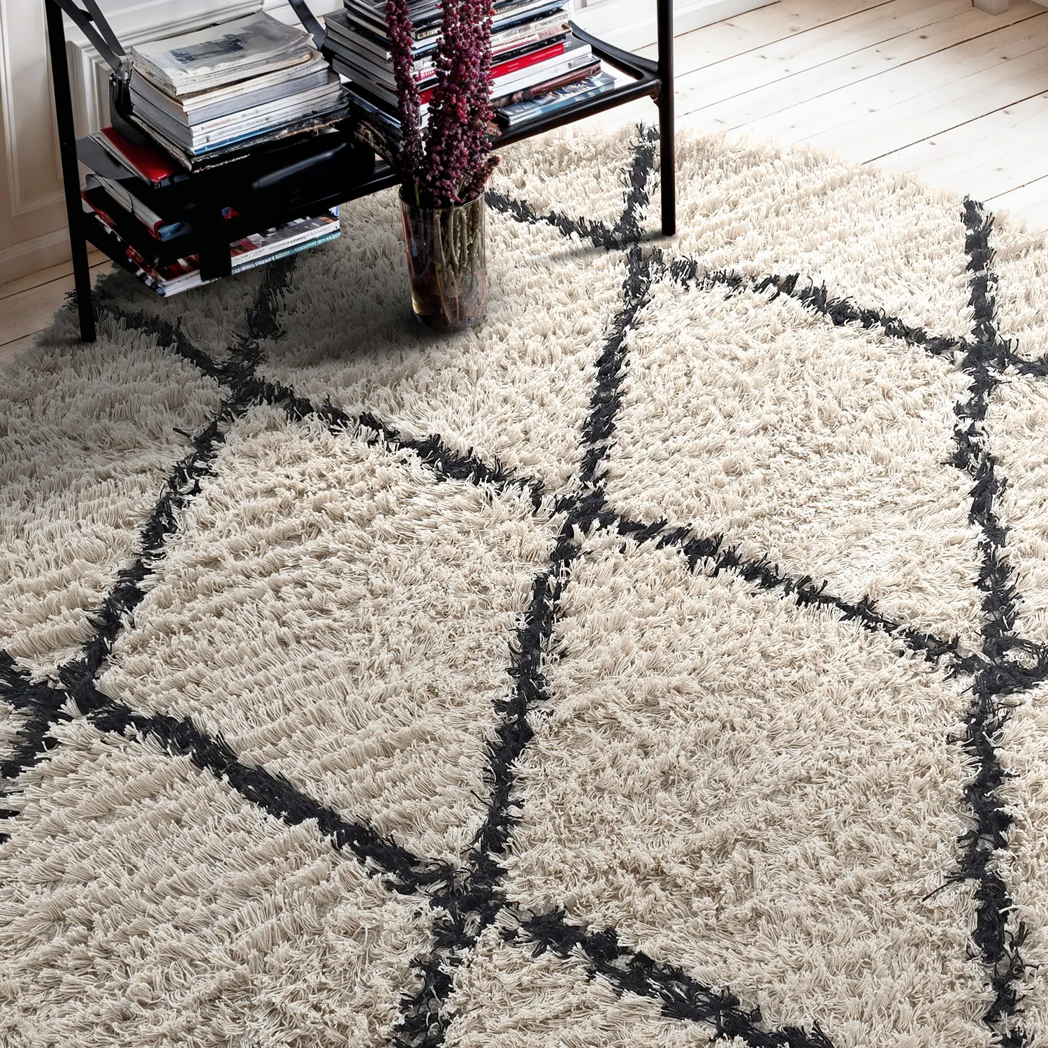Rund matta - Alcott Natural Cotton Shaggy (svart/vit)