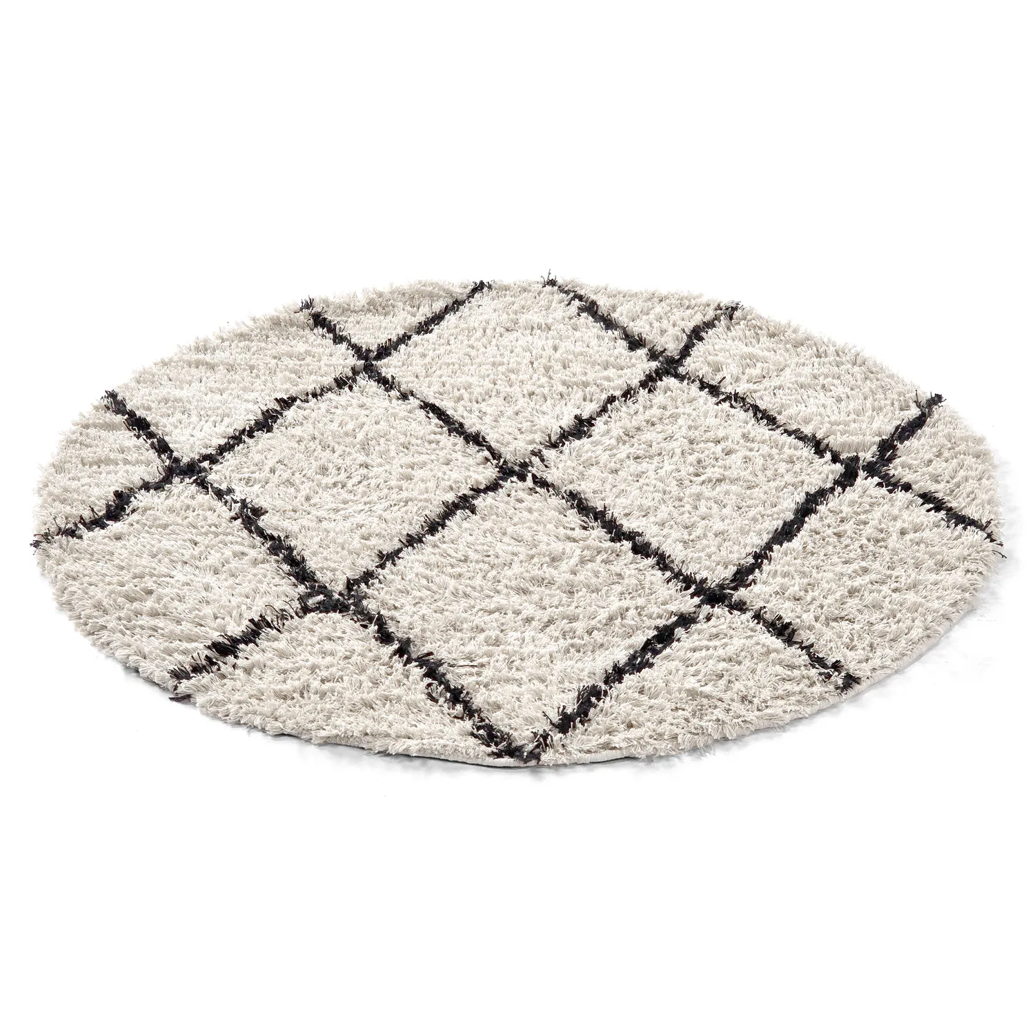 Rund matta - Alcott Natural Cotton Shaggy (svart/vit)