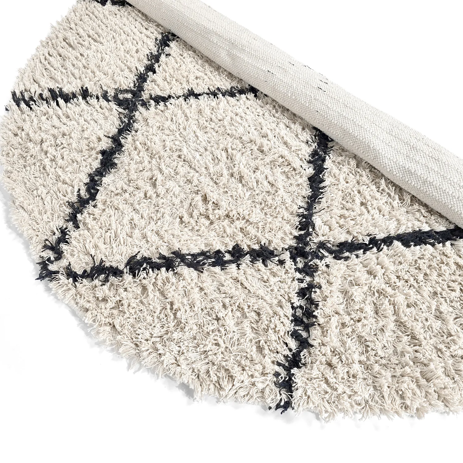 Rund matta - Alcott Natural Cotton Shaggy (svart/vit)