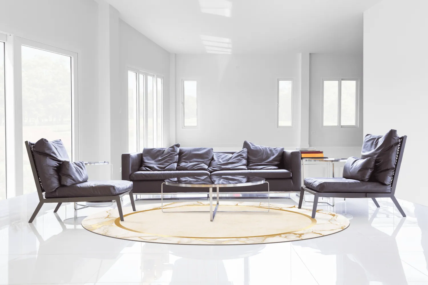 Rund matta - Cerasia (beige/vit/guld)