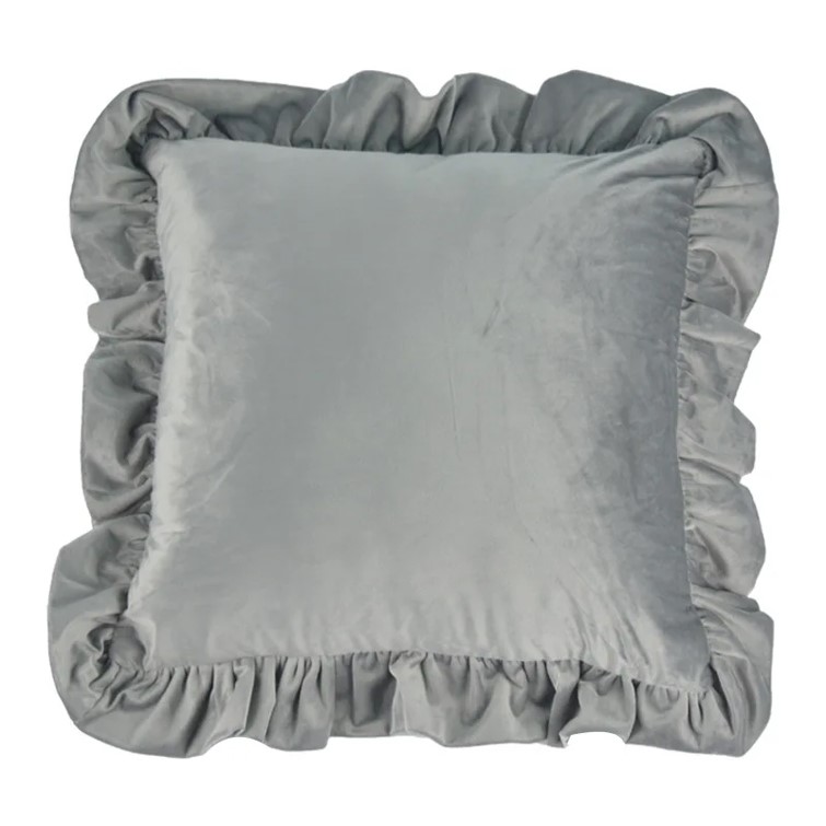 Kuddfodral - Ruffled (grå) (Storlek: 45 x 45 cm)