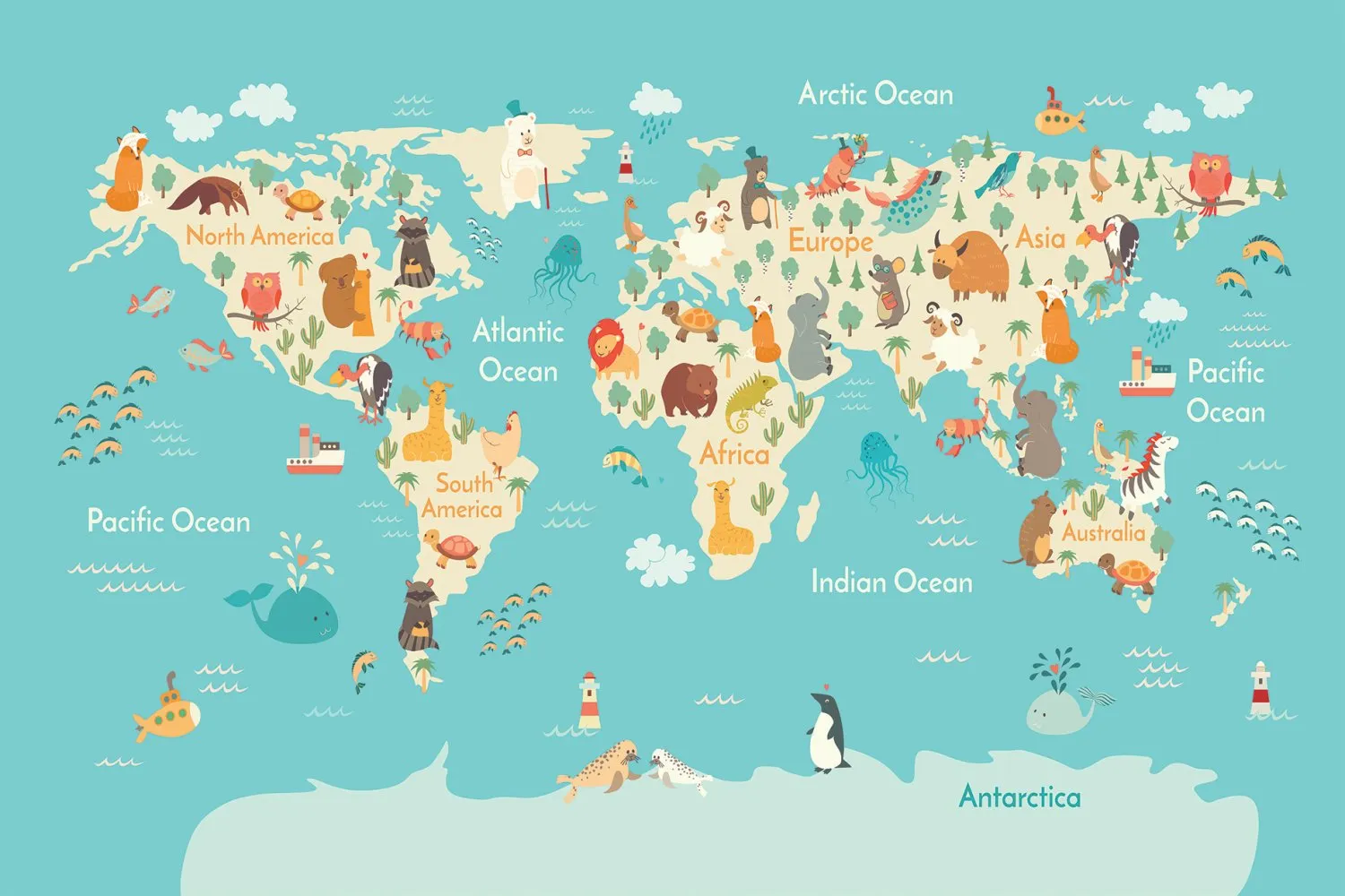 Barnmatta - World Map (blå/multi)