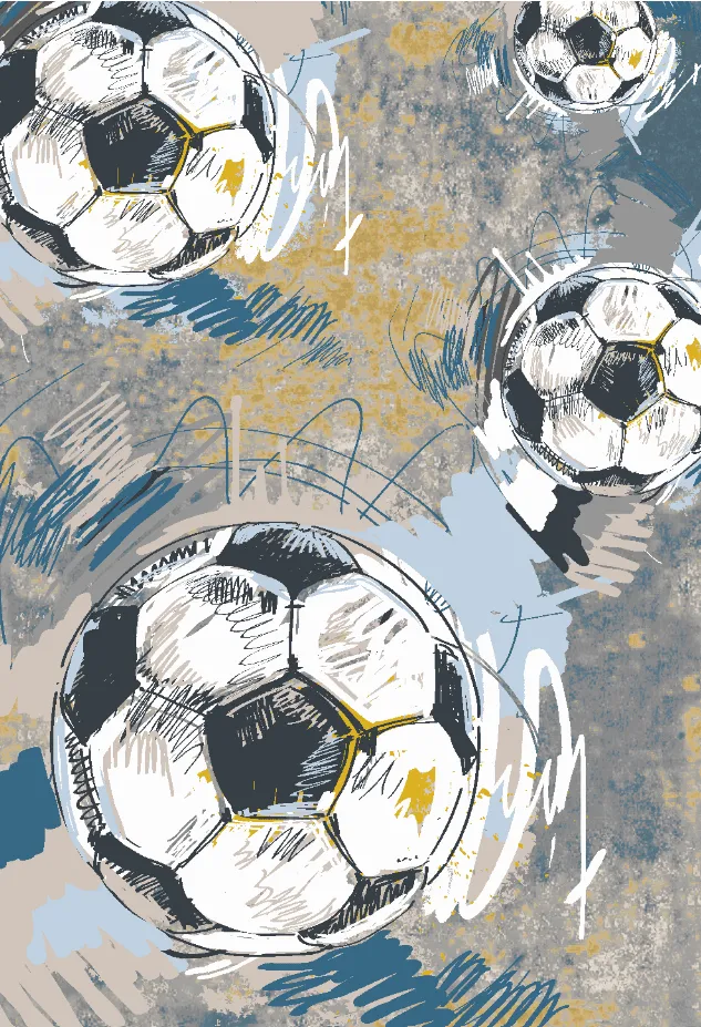Barnmatta - Cartoon Footballs (multi)