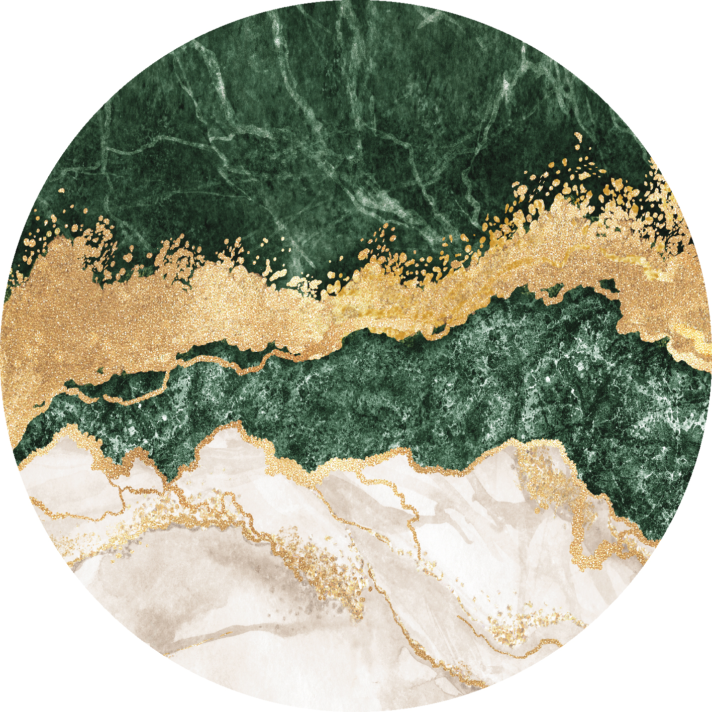 Rund matta - Padova (grön/vit/guld)