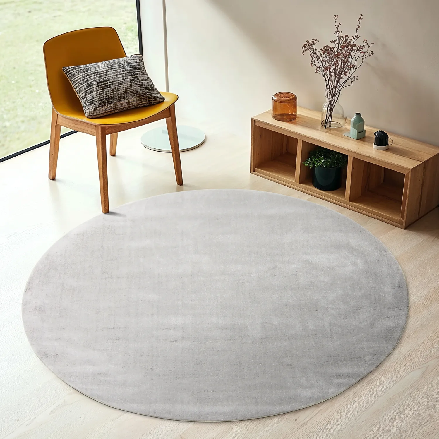 Rund matta - Recycled PET with viscose look (grå)