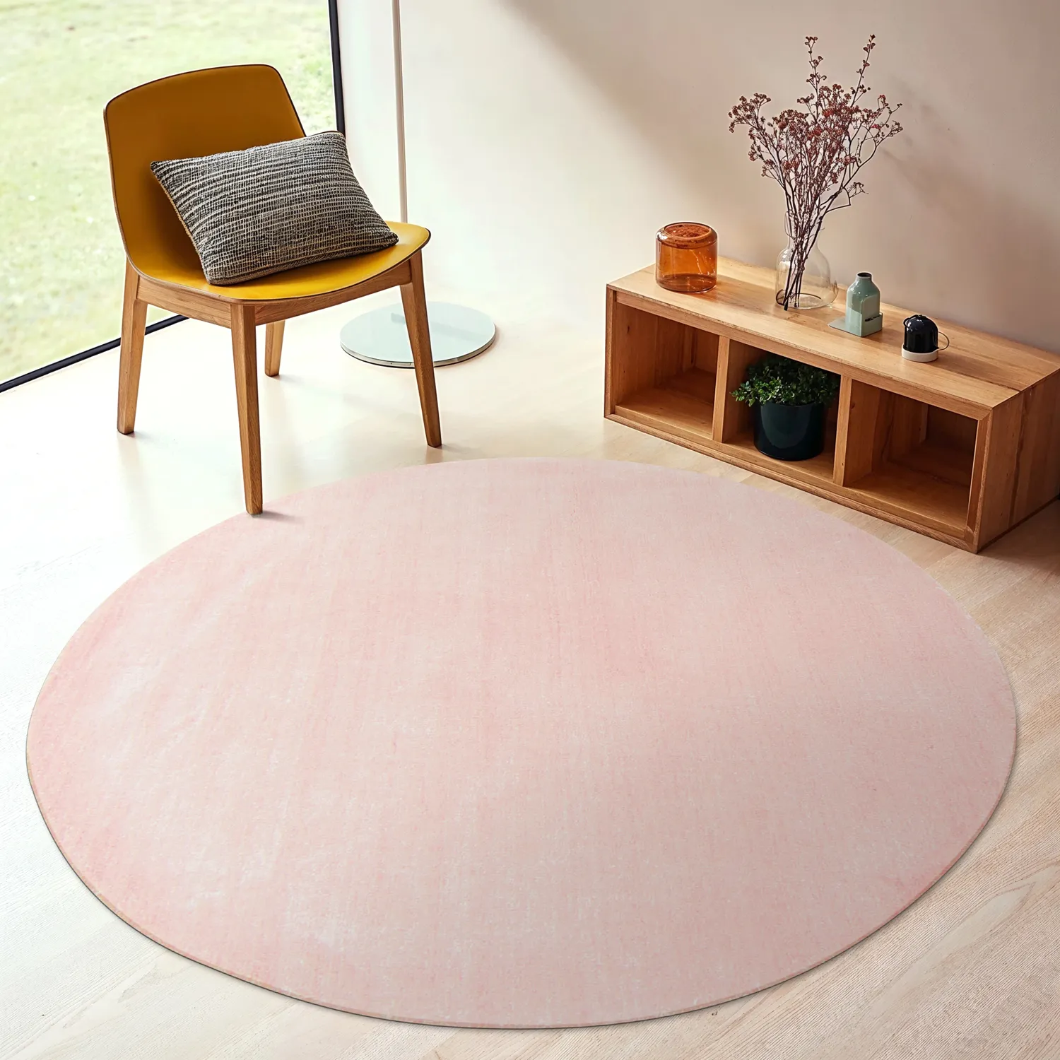 Rund matta - Recycled PET with viscose look (rosa)
