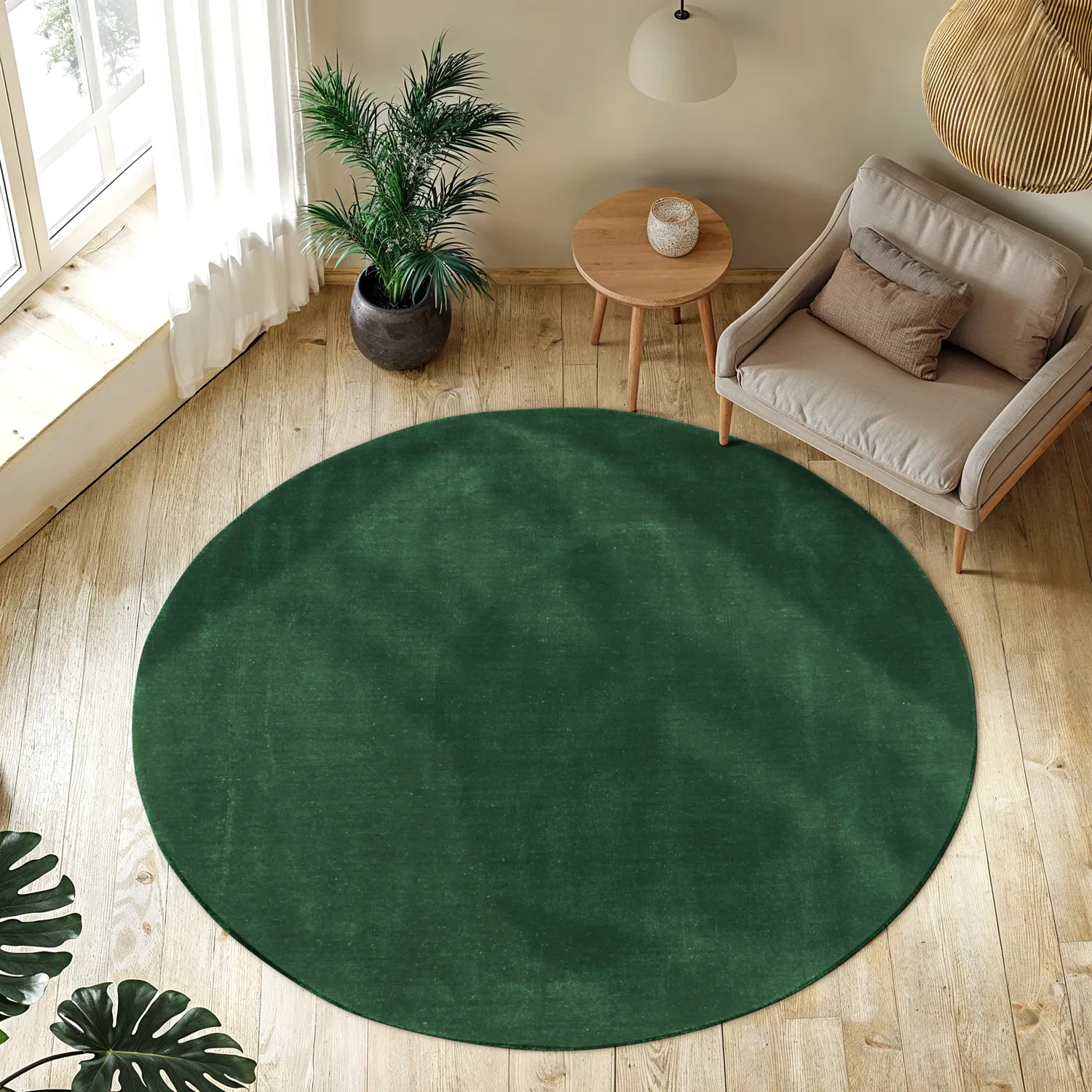 Rund matta - Recycled PET with viscose look (grön)