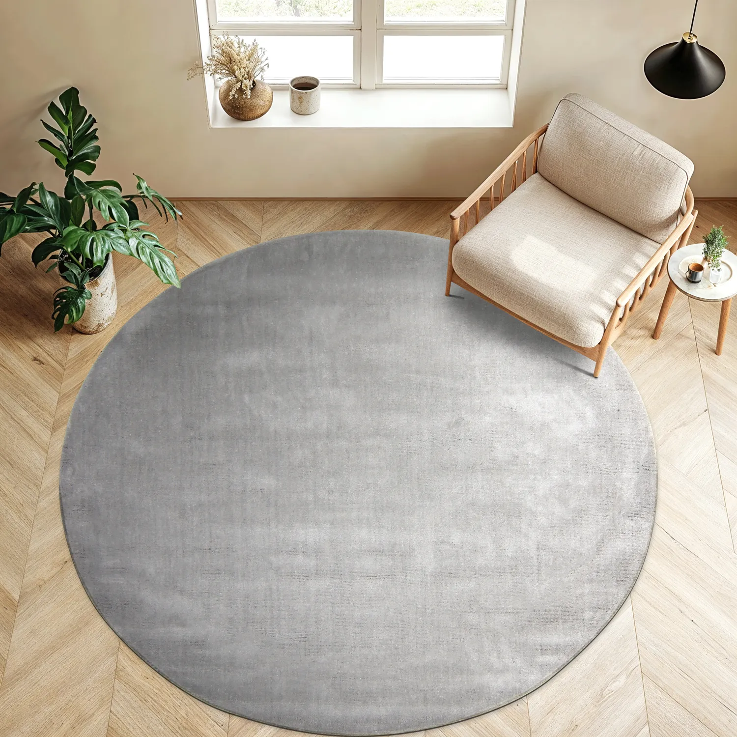 Rund matta - Recycled PET with viscose look (grå)