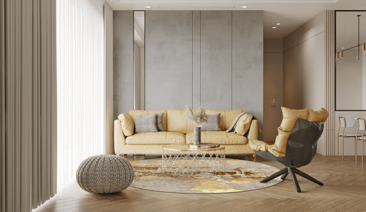 Rund matta - Elena (beige/guld)